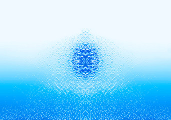 Abstract water drop falling down. Light blue background of gradient color with copy space. Design element, splash of water, dive into the aqua or other ideas and associations.