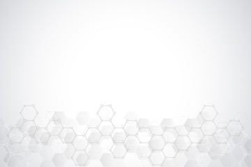 Abstract hexagons pattern for medical or scientific and technological modern design. Abstract texture background with molecular structures and chemical engineering.