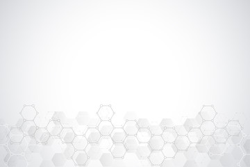 Abstract hexagons pattern for medical or scientific and technological modern design. Abstract texture background with molecular structures and chemical engineering.