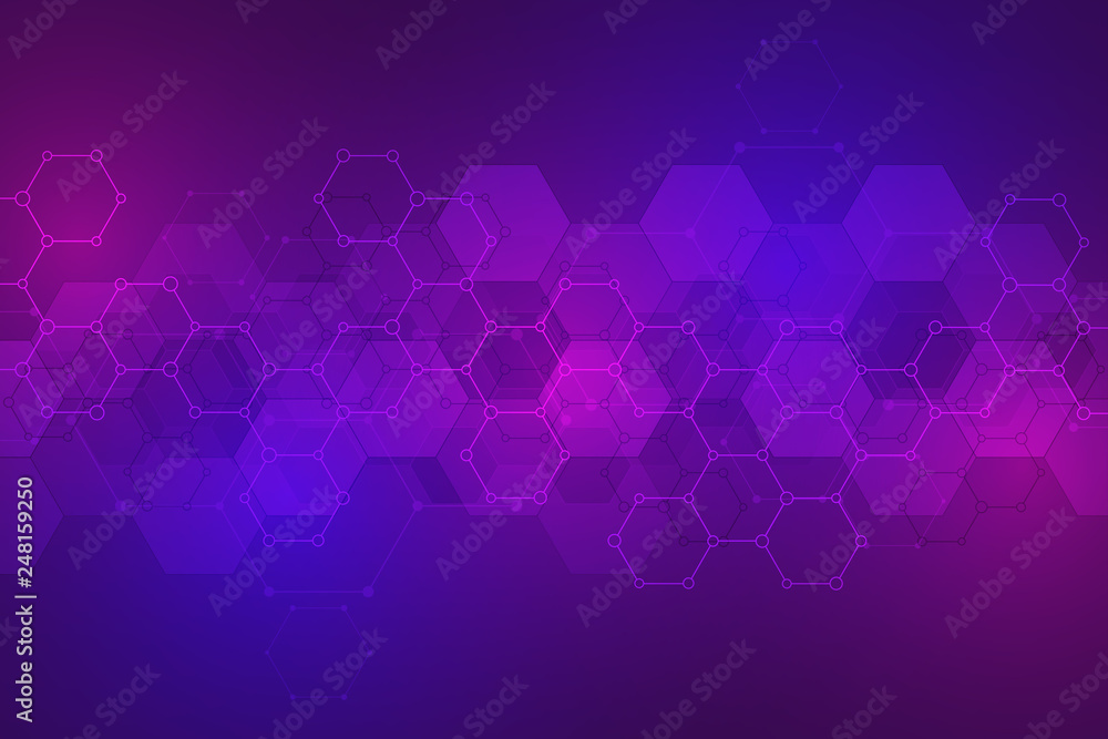 Wall mural science and technology background with hexagons pattern. hi-tech background of molecular structures 