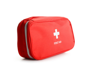 First aid kit on white background