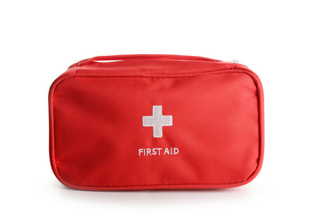 First aid kit on white background