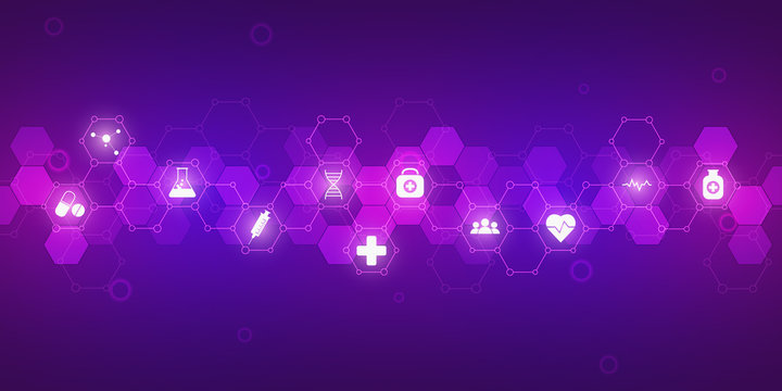 Healthcare medical and science background with icons and symbols. Innovation technology concept. © berCheck