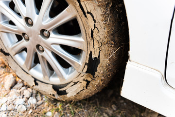 Wheel tire mess up with mud and dirt