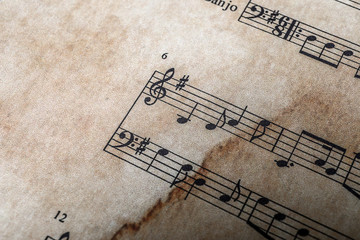 Old music sheet, closeup