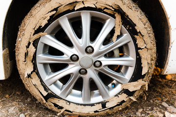 Wheel tire mess up with mud and dirt