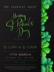 Vector illustration of saint patricks day invitation party poster template with hand lettering label - happy st. patrick's day- with paper origami clover leaves - 248160624