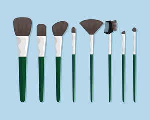Set of vector cosmetic brushes. Makeup and stylists.