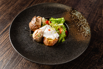 roasted potato with poached egg