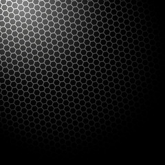 Dark background with hexagons. Vector background with lighting.