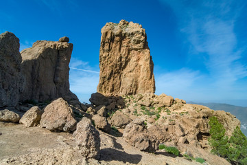 Roque Nublo mountain in Gran Canaria,Canary Islands with blue sky.