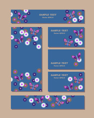 Flower patterns of different sizes with butterflies, daisies and cornflowers. For romantic and easter design, announcements, greeting cards, posters, advertisement. Made in the same style