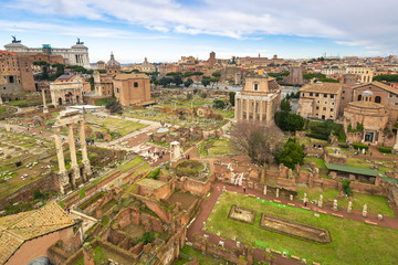 Fototapeta na wymiar The Roman Forum, city square in ancient Rome, Italy