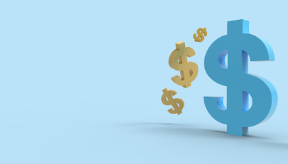 Dollar Symbol on Blue pastel color tones on Background