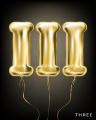 Roman 3 number, gold foil balloon III form