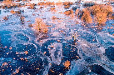 Flooded and frozen meadow
