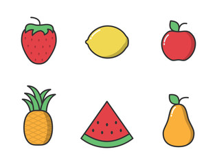 fruits color web icons. filled vector illustration of fruits