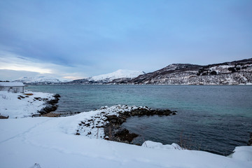 Fototapeta na wymiar Lavangs fjord in winter season, Lofoten Islands, Norway