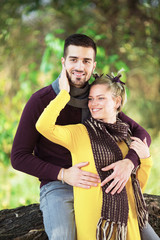 Young couple outdoors in springtime