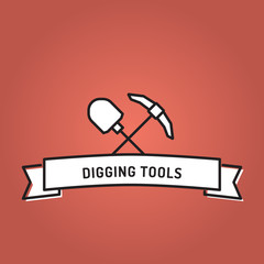 DIGGING TOOLS LINE ICON SET