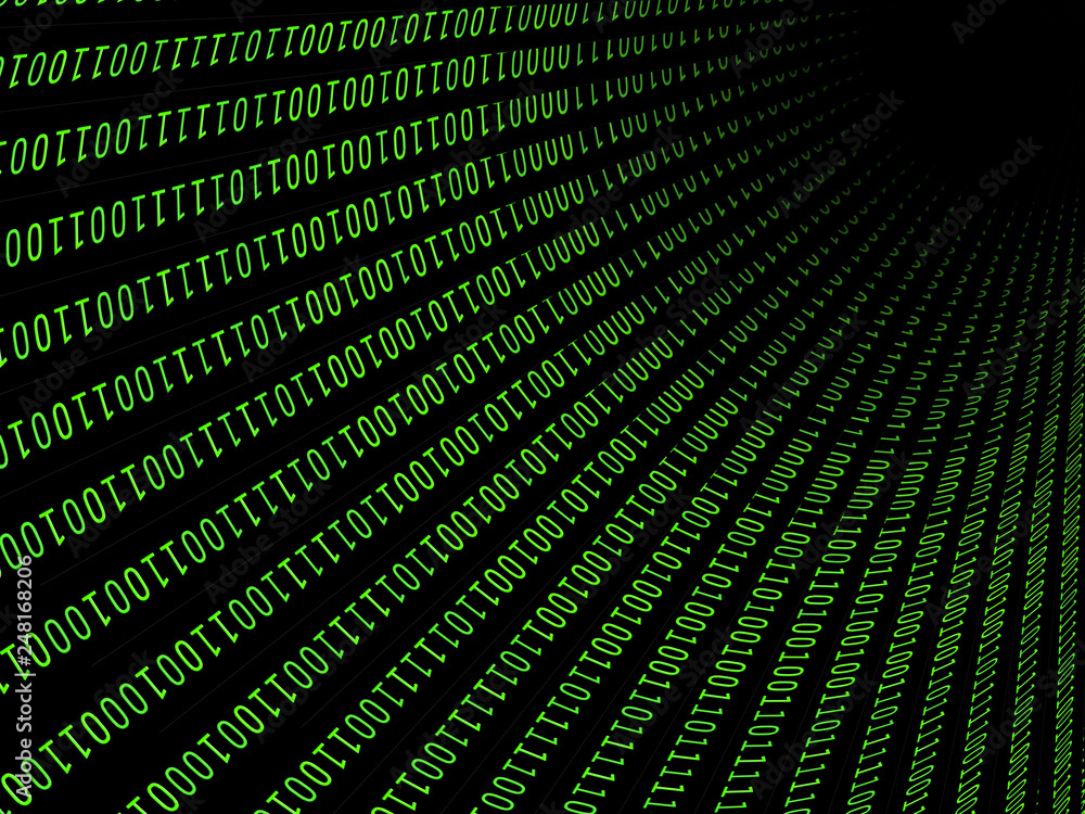 Fototapete 01 or binary numbers on the computer screen on monitor matrix background, Digital data password code in hacker or safety security technology concept. Abstract illustration