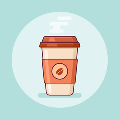Disposable coffee cup flat line icon. Hot takeaway coffee. Vector illustration.