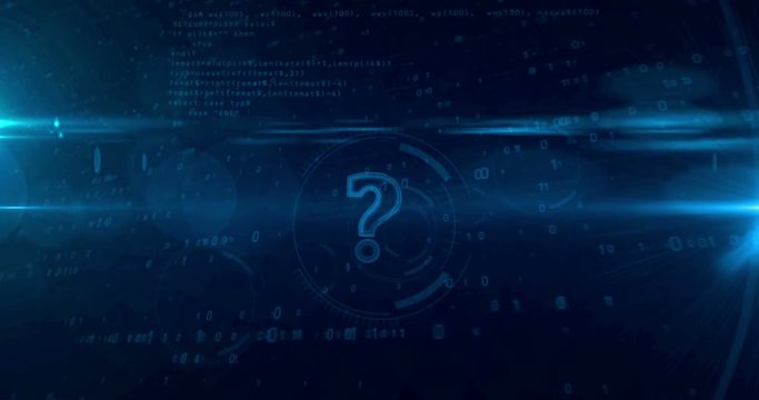 Question mark sign on digital background. Internet searching, FAQ and computer education abstract concept looping and seamless animation.