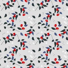 Materiał do szycia Berry and tiny flower seamless pattern.