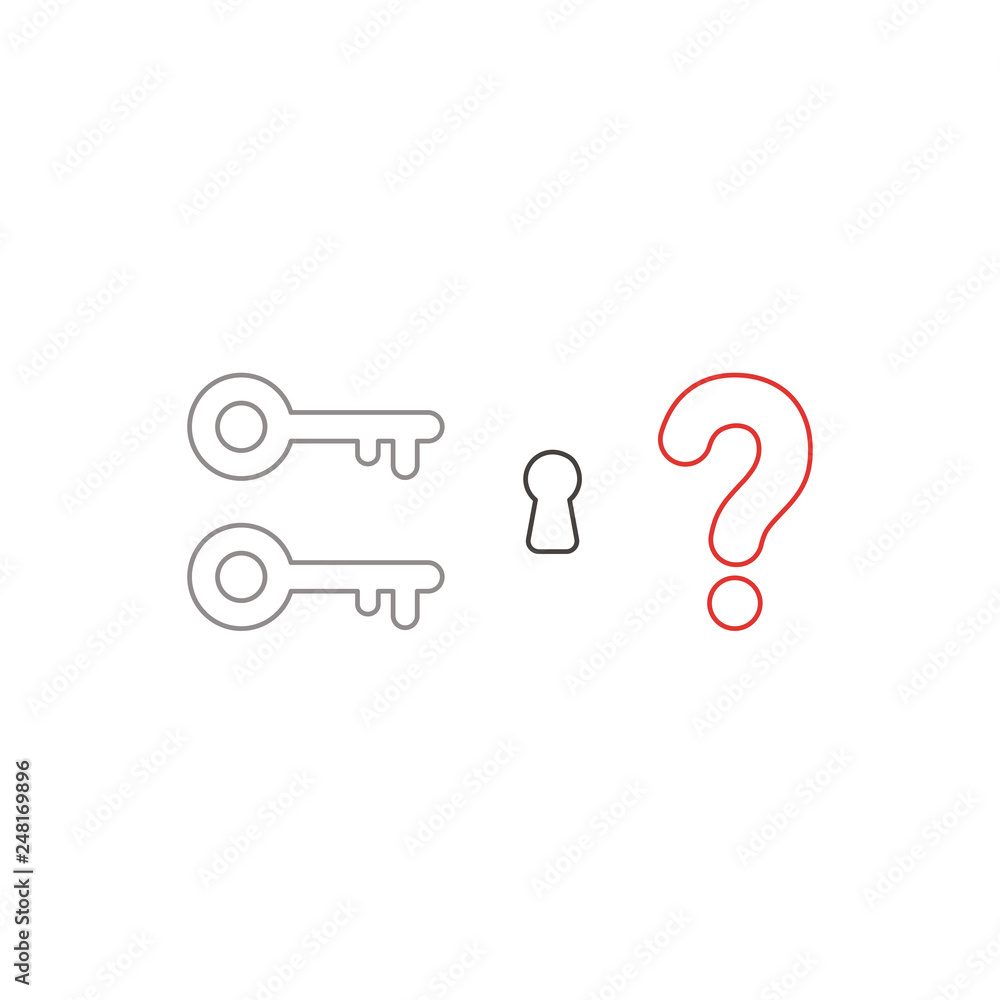 Aufkleber flat design style vector concept of two key icons with keyhole and question mark on white. white and