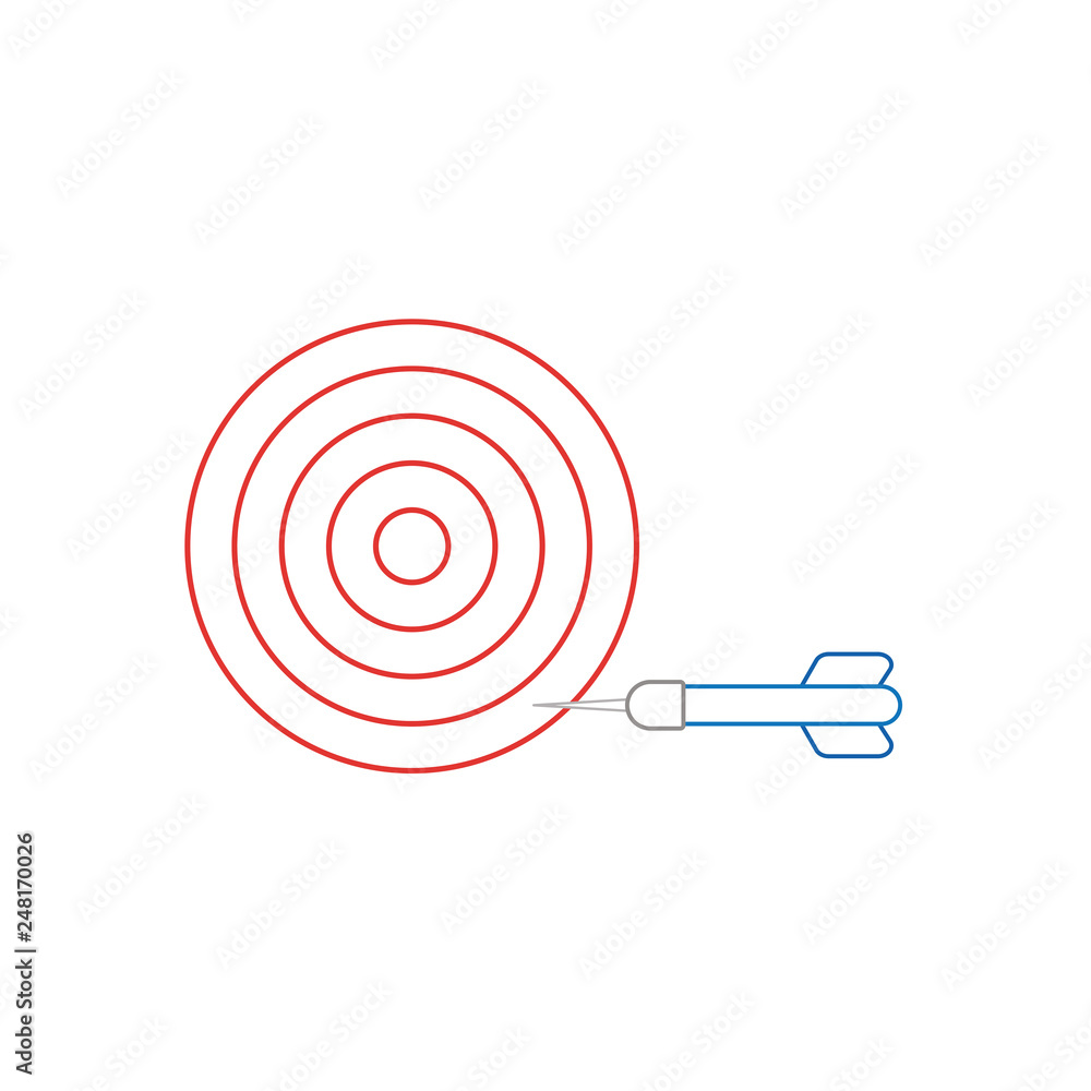 Poster flat design style vector concept of bullseye with dart icon in the side on white. white and colored 