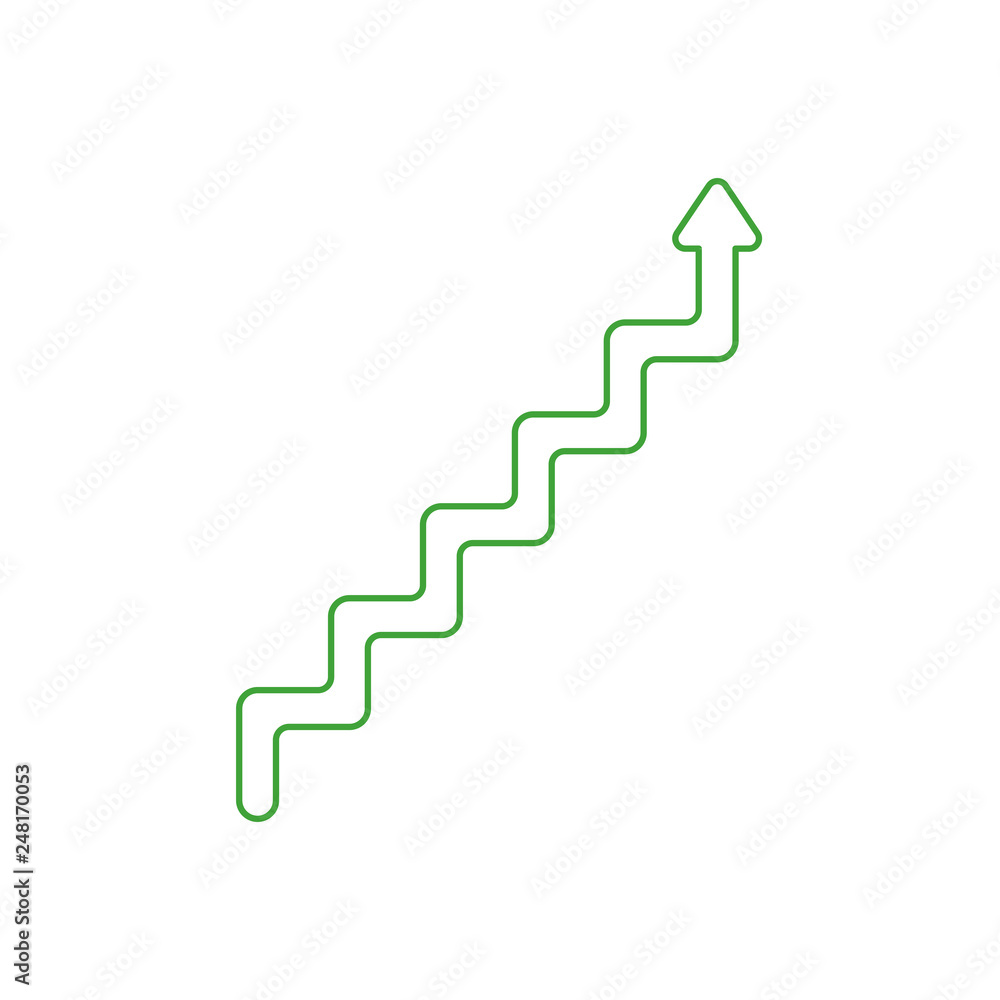 Poster flat design style vector concept of line stairs symbol icon with arrow pointing up on white. white a
