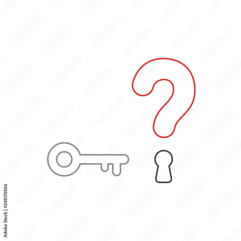 Aufkleber flat design style vector concept of question mark with key and keyhole icon on white. white and colo