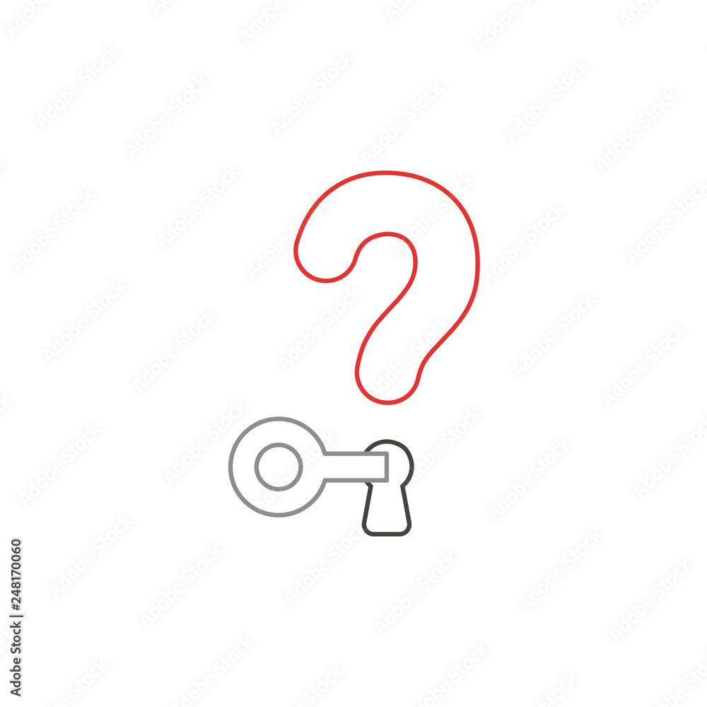 Poster flat design style vector concept of question mark with key lock or unlock keyhole icon on white. whi