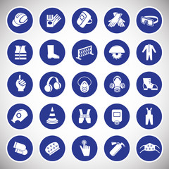 Industrial safety signs set blue background icons