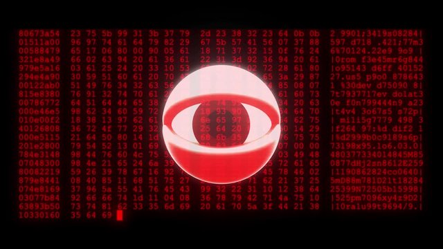 spy hacker wathing eye with encrypted fast long scrolling programming security hacking code data flow stream on display new quality numbers letters coding techno joyful video 4k stock footage