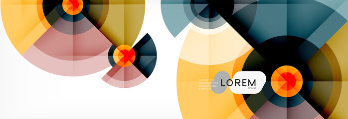 Minimal geometric circles and triangles abstract background, techno modern design, poster template