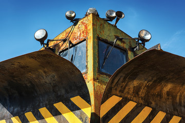 Old railway snowplough closeup