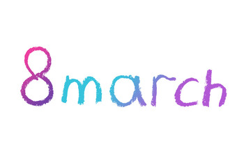 8 march international women's day lipstick lettering isolated on white background