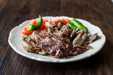 Traditional Turkish Offal Food Kelle Sogus / Lamb Head Meat with Brain Served Portion with Plate.