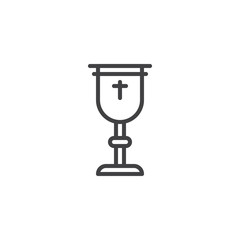 Goblet with holy cross line icon. linear style sign for mobile concept and web design. Holy chalice outline vector icon. Church bowl symbol, logo illustration. Pixel perfect vector graphics
