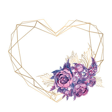 Card frame in the shape of a heart with a bouquet of flowers
