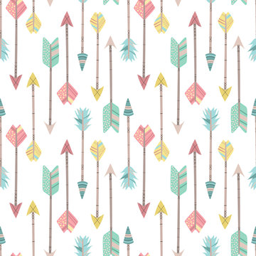 Seamless boho pattern. Vector image on national American motifs. Illustration of arrows flying up. For print, background, textile, children, wrapping paper, holiday, birthday, baby shower, party
