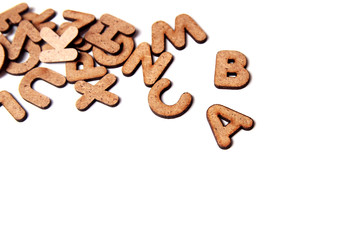 wooden cubes for the training and development of the child on a white background. child development concept. copy space for you text