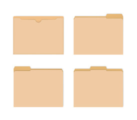 Blank manila file jackets with various cut tabs, vector mockup set