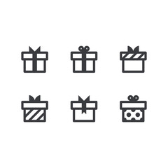 Gift icon set. Vector icon. Present symbol. Surprise sign.