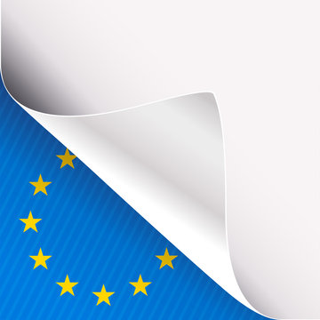 Curled White Paper Corner On Blue Flag Of Europe