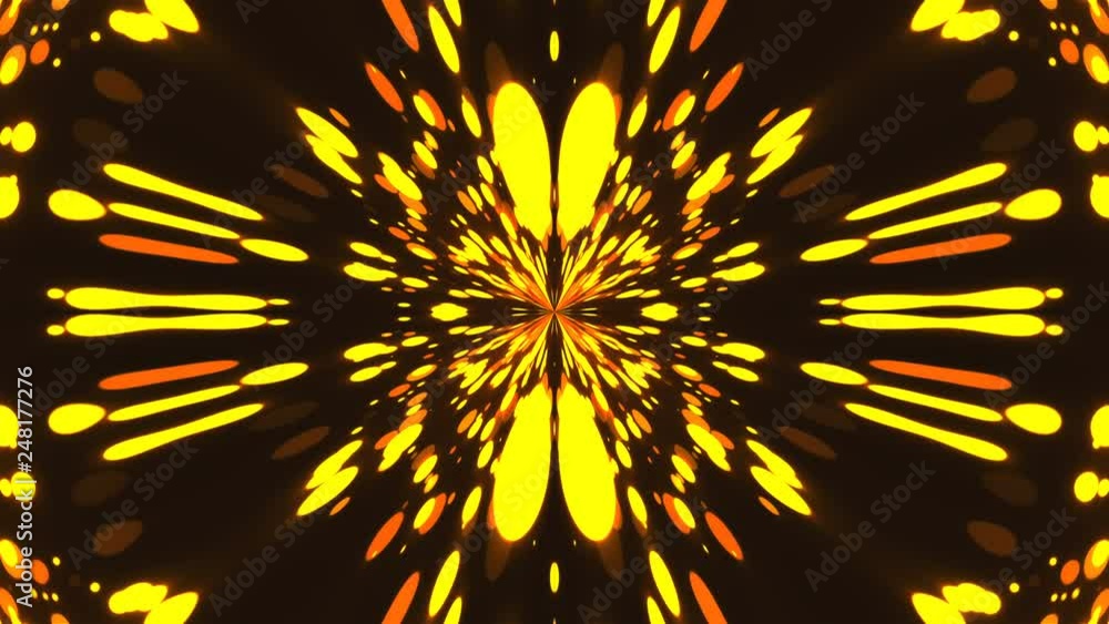 Poster Abstract background with VJ Fractal gold kaleidoscopic. 3d rendering digital backdrop.