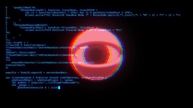 spy hacker wathing eye with encrypted fast long scrolling programming security hacking code data flow stream on display new quality numbers letters coding techno joyful video 4k stock footage