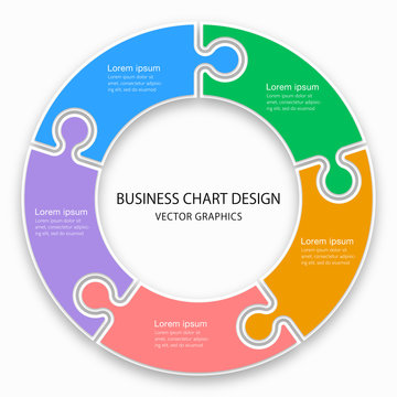Business Chart Design, 5 Division, Jigsaw Puzzle Pattern.