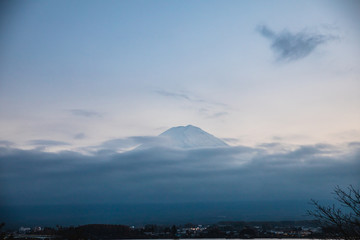 Naklejka na ściany i meble Mountain Fuji with blue sky Fuji Five Lakes, Fujikawaguchiko, Yamanashi, Japanan